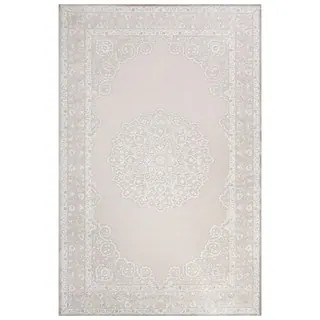Classic Medallion Pattern Ivory/Gray Rayon Chenille Area Rug (7.6x9.6)