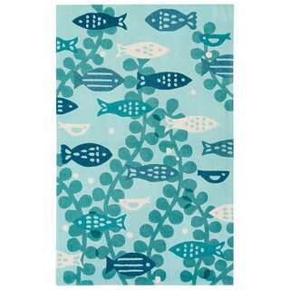 Petit Collage Youth Coastal Pattern Blue Polyester Area Rug (2x3)