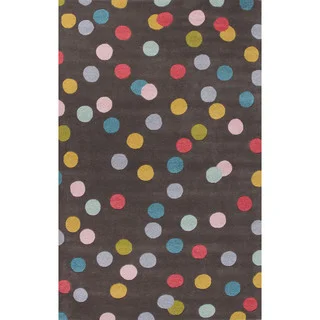 Petit Collage Youth Dots Pattern Gray/Blue Wool Area Rug (2x3)