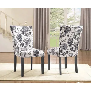 Sally Upholstered Grey Flower Print Dining Side Chair (Set of 2)