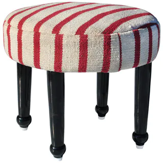 Herat Oriental Handmade Cotton-upholstered Wooden Footstool (India)