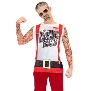 Ugly Christmas Suspenders Shirt with Tattoo Sleeves