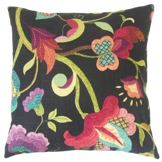 Hesperia Black Floral Down and Feather Filled 18-inch Throw Pillow