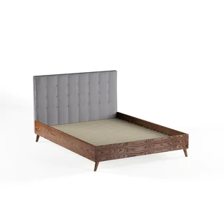 Baxton Studio Alinia Mid-century Retro Modern Grey Fabric Upholstered Walnut Wood Full or Queen Size Platform Bed