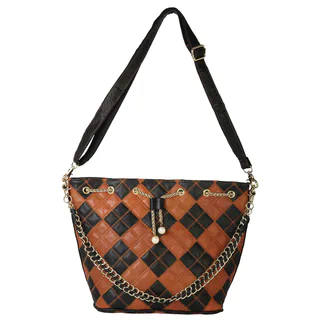 Diophy Multicolor Patchwork Llstring Genuine Leather Tote