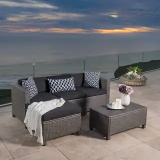 Outdoor Puerta PE Wicker L-shaped Sectional 5-piece Sofa Set with Cushions by Christopher Knight Home