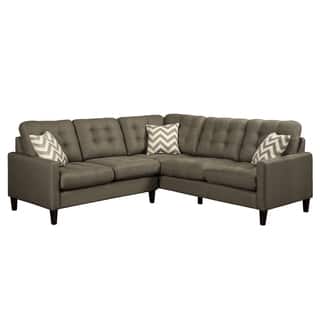 Porter Hamilton Otter Taupe Sectional Sofa with Woven Fabric Chevron Accent Pillows