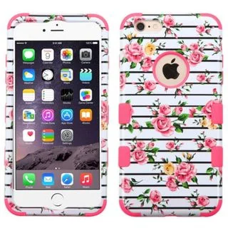 INSTEN Roses/ Electric Pink Rubberized Transparent Dual Layer TUFF Hybrid Phone Protector Cover for iPhone 6 Plus/ 6s Plus