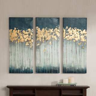 Porch & Den Midnight Forest Gold Foil Embellished 3-piece Canvas Set