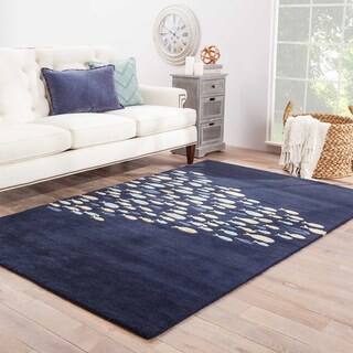 Contemporary Coastal Pattern Blue/Ivory Wool and Art Silk Area Rug (5' x 8')