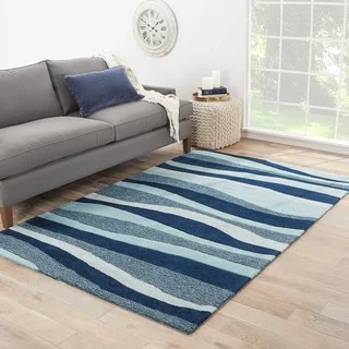 Contemporary Coastal Pattern Blue/Ivory Polyester Area Rug (5' x 7'6)