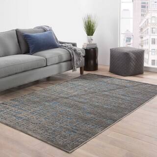 Contemporary Abstract Pattern Blue/Gray Rayon Chenille Area Rug (2' x 3')