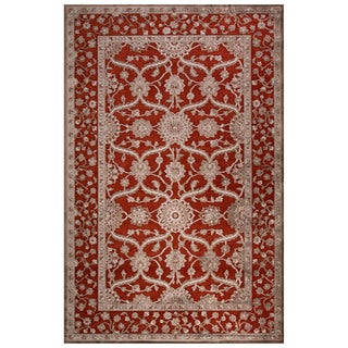 Classic Oriental Pattern Red/Gray Rayon Chenille Area Rug (7'6 x 9'6)