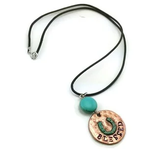 Mama Designs Handmade Turquoise/ Copper Western Style Horseshoe 'Blessed' Necklace