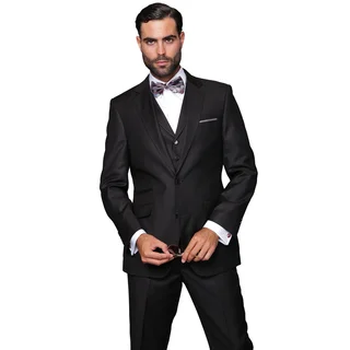 Men's Black Wool 3-piece Single Breasted Suit