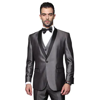 Men's Grey Wool 3-piece Statement Suit Tuxedo