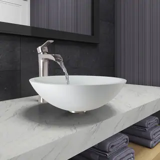VIGO Flat-Edged White Phoenix Stone Vessel Bathroom Sink and Niko Faucet Set in Brushed Nickel Finish