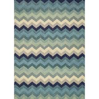 Hand-hooked Tessa Multi/ Blue Chevron Wool Rug (7'10 x 11'0)