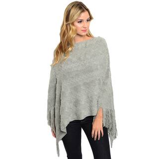 Shop the Trends Women's Super Soft Textured Knit Poncho with Fringe Trim and Full Arm Coverage