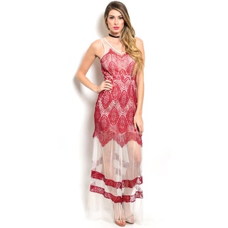 Shop the Trends Women's Sleeveless Gown with Contrast Eyelash Lace Overlaid On Flesh Tone Sheer Fabr