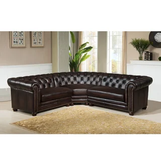 Alto Premium Top Grain Brown Tufted Leather Sectional Sofa