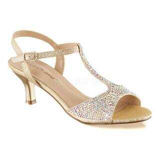 Women's Fabulicious Audrey 05 T-Strap Sandal Nude Shimmering Fabric