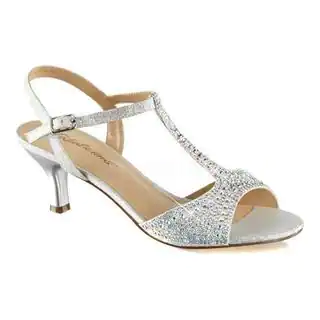 Women's Fabulicious Audrey 05 T-Strap Sandal Silver Shimmering Fabric