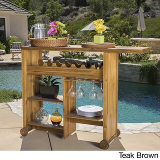 Christopher Knight Home Outdoor Castiel Acacia Wood Wine Cart