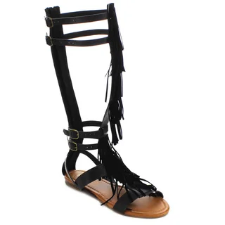 Beston FA53 Women's Fringe Gladiator Flat Sandal