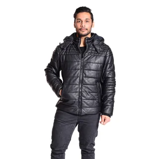 Excelled Men's Faux Leather Quilted Puffer
