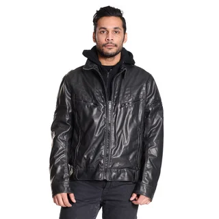 Excelled Men's Faux Leather Jacket with Hood