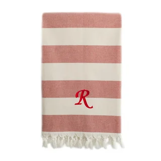 Authentic Cabana Stripe Pestemal Fouta Red and Cream Original Turkish Cotton Bath/Beach Towel with Monogram Initial