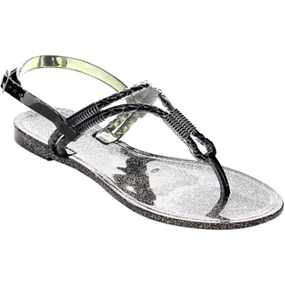 Beston FA73 Women's Shiny T-strap Thong Slingback Buckled Flat Sandals