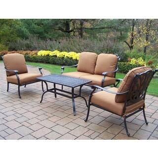 Sunbrella Aluminum 4-piece Chat Set with High Quality Cushions 2 Stackable Club Chairs Loveseat and Cocktail Table