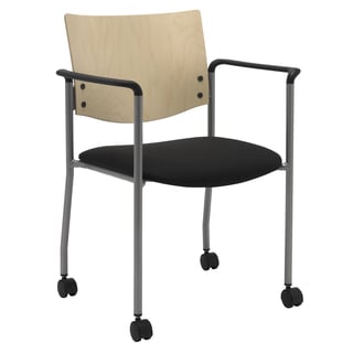 Evolve Series-Side/ Guest Chair with Arms a Natural Wood Back and Casters