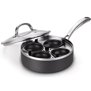 Cooks Standard 4 cup 8-inch Nonstick Hard Anodized Egg Poacher with Glass Lid