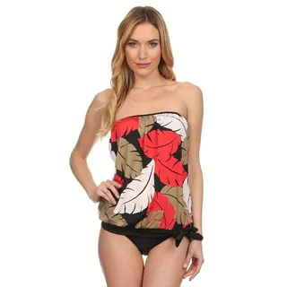 Dippin' Daisy's Red Leaves Bandeau Blouson Tie Tankini