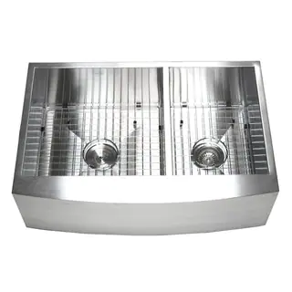 33-inch Double Bowl 60/40 Zero Radius Stainless Steel Curved Front Farm Apron Kitchen Sink Combo