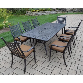 Sunbrella Cast Aluminum 9-piece Dining Set, with Rectangular Table, 8 Stackable Chairs, with Mildew Resistant Sunbrella Cushions