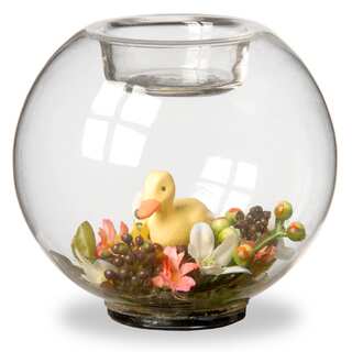 4-inch Glass Candle Holder with Flowers and Ducklings - Set of 4