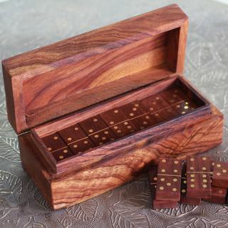 Handcrafted Brass Sheesham Wood 'Domino Delight' Domino Set (India)