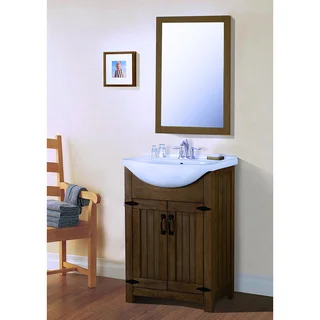 Legion Furniture 24-inch Weathered Light Brown Single Sink Bathroom Vanity with Mirror