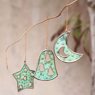 Set of 6 Handcrafted Bronze Copper 'Joyous Art' Ornaments (Peru)