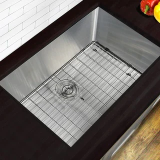 Highpoint Collection 30 Inch Professional Style Small Radius Stainless Steel Undermount Sink with Grid and Drain