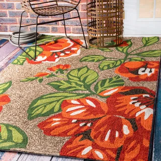 nuLOOM Handmade Modern Indoor/ Outdoor Tropical Floral Terracotta Porch Rug (5' x 8')