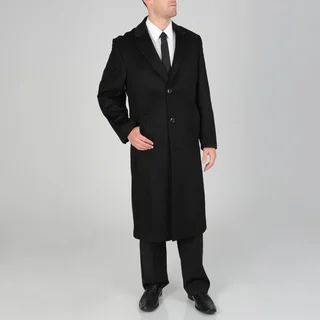 Pronto Moda Men's 'Harvard' Black Wool-cashmere Full-length Coat 42L in black (As Is Item)