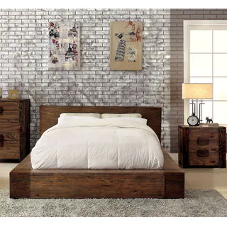 Furniture of America Shaylen I Rustic 2-piece Natural Tone Low Profile Bed and Nightstand Set