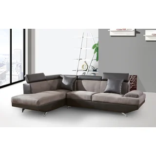 Genoa Left Hand Facing Sectional Light Grey and Brown