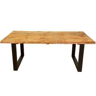 Wanderloot Distressed Paint Mango and Reclaimed Wood Dining Table with Industrial Black Metal Legs (India)