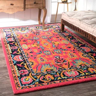 nuLOOM Vibrant Floral Persian Pink Rug (9' x 12')